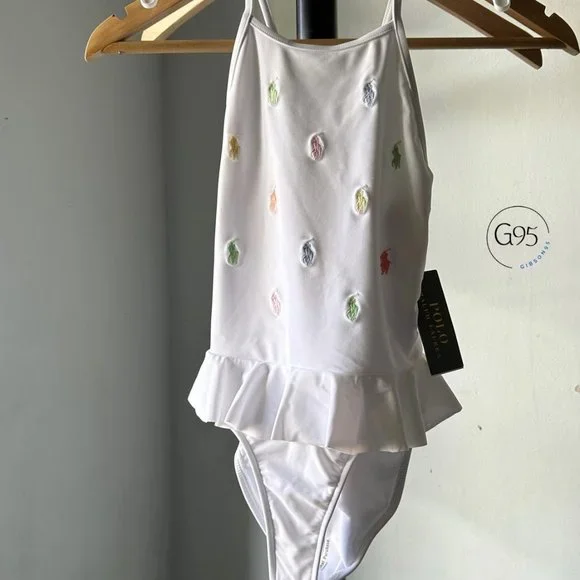 NWT Polo Ralph Lauren Girls Multi Color ALL OVER Polo Pony Embroidered SWIMSUIT - Picture 5 of 9